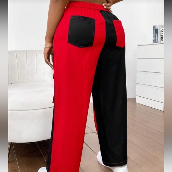 Flirla Plus Size Color Block Slanted Pocket Straight Leg Cargo Pants - Picture 2 of 9